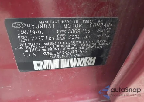 2007 Hyundai Elantra Gls/Limited/Se from USA, damaged, VIN KMHDU46DX7U132575